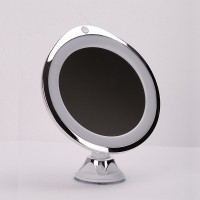 Anti fog round shape 5X 7x 10X magnification LED light wall led suction cup shaving mirror